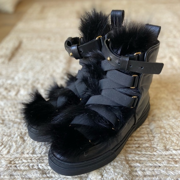 NWOB black Balmain fur boots/sneaker - 38 - Picture 2 of 10